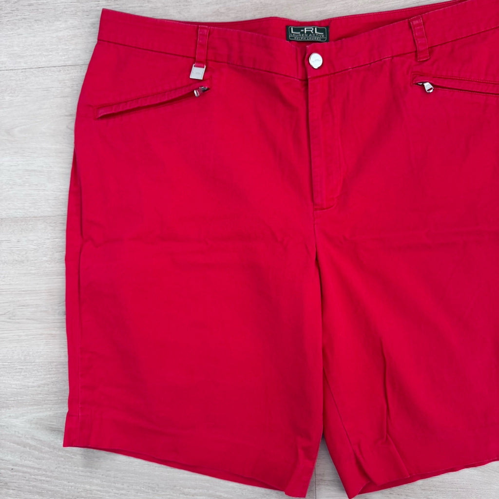 Women’s Lauren Ralph Lauren Red Bermuda Shorts Size 16 LRL Active Zip Pocket