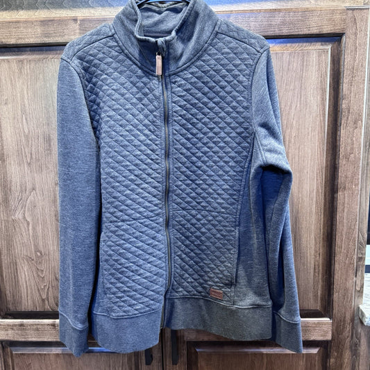 LL Bean Quilted Sweatshirt Full Zip Grey Women’s Cardigan Size Large