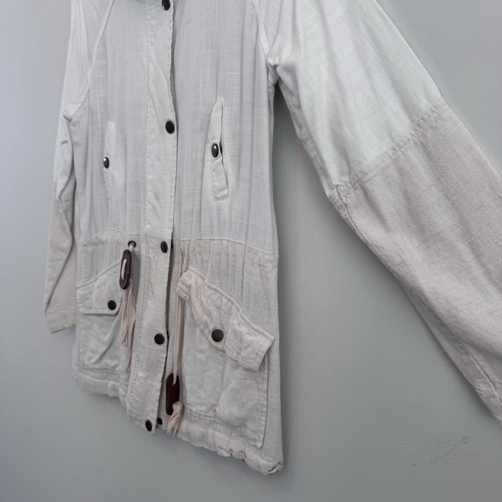 Blu Pepper Linen Blend Utility Jacket Womens Small Ivory Lightweight