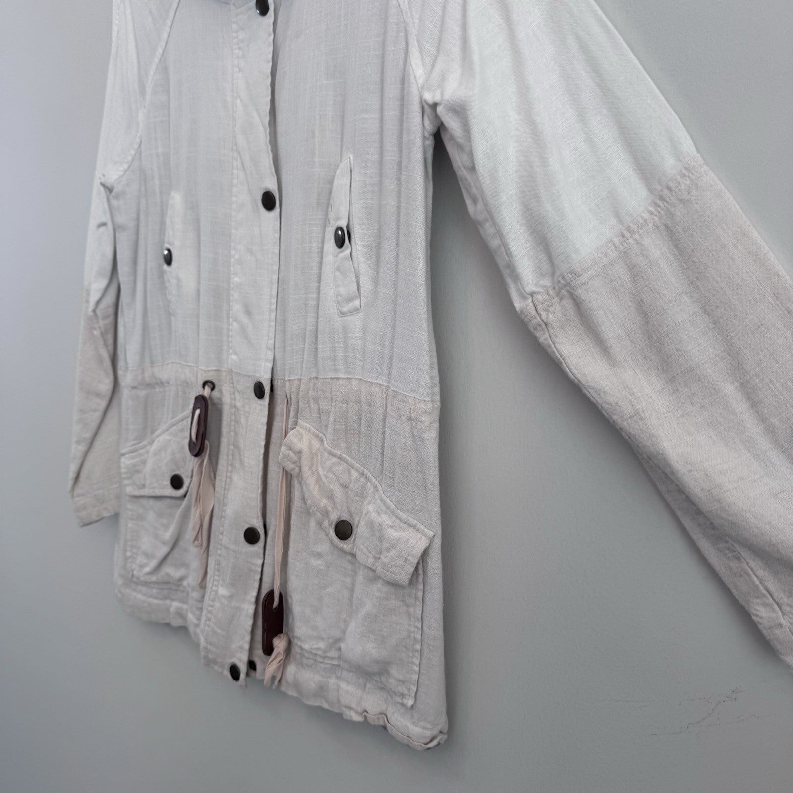 Blu Pepper Linen Blend Utility Jacket Womens Small Ivory Lightweight