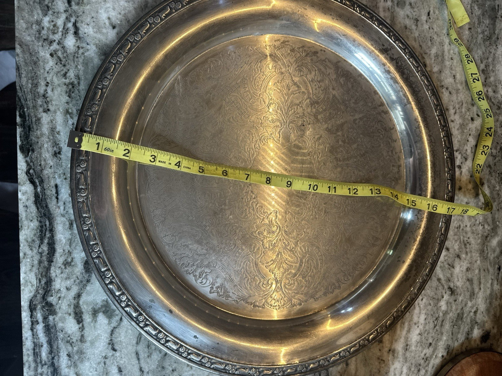 Antique Oneida Beautiful Round Butler Silver Serving Tray w Repousse Rim 17"