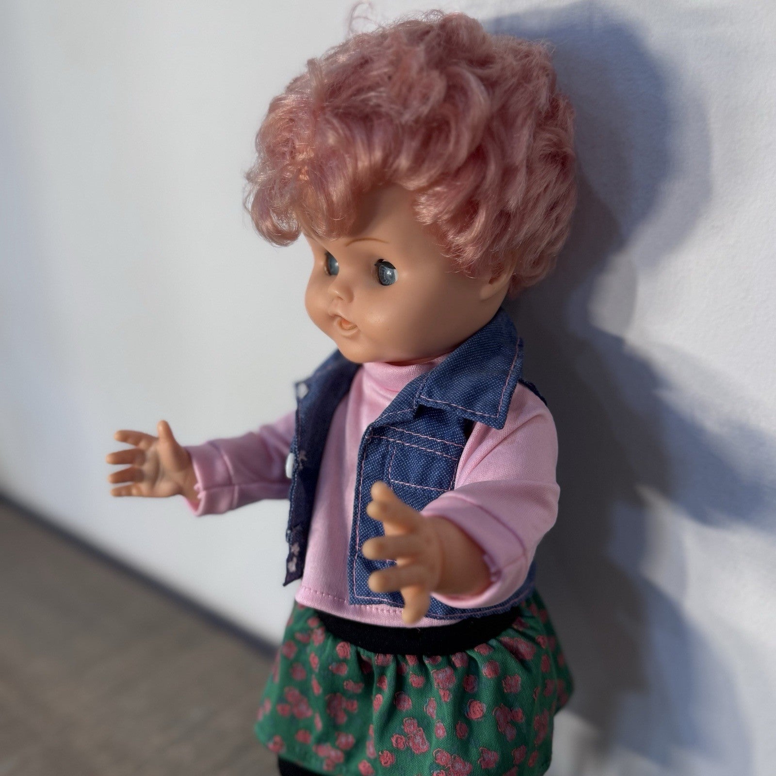 Vintage 1950s Roddy Doll Pink Hair Blue Eyes 14 Inch Vinyl Doll England