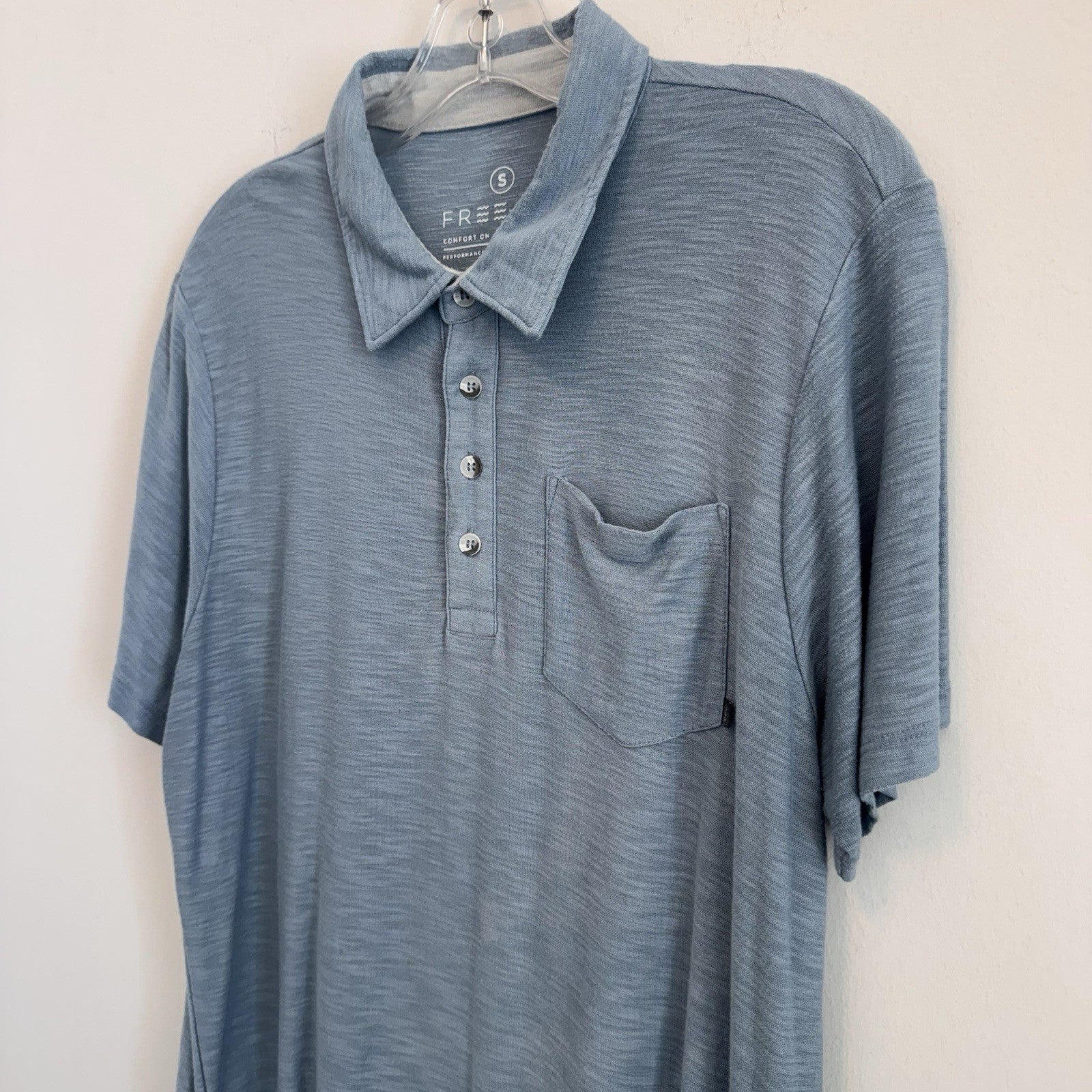 Free Fly Bamboo Performance Polo Shirt Men’s Small Blue Heathered Pocket