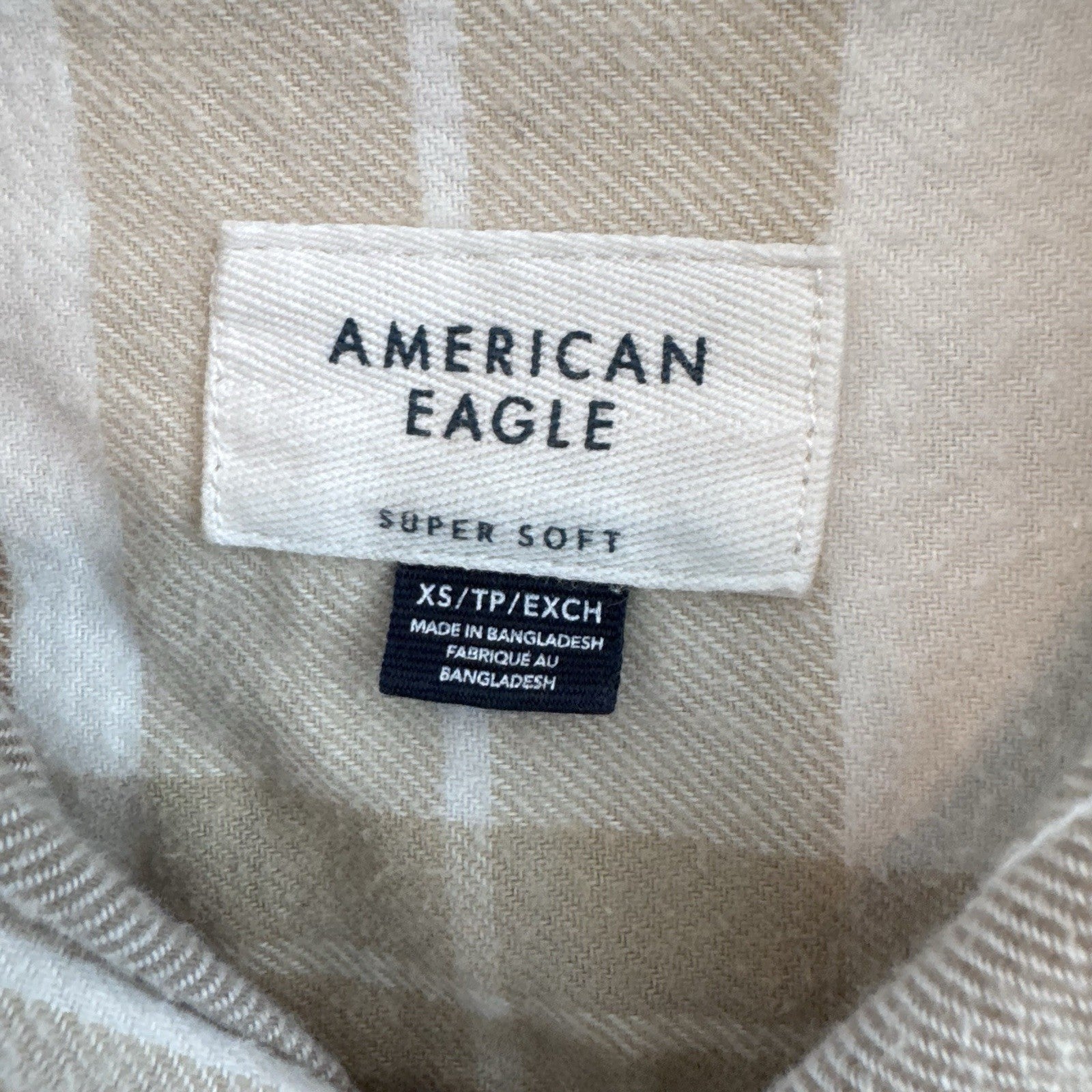 American Eagle Hooded Flannel Shirt XS Plaid Button Front Removable Hood