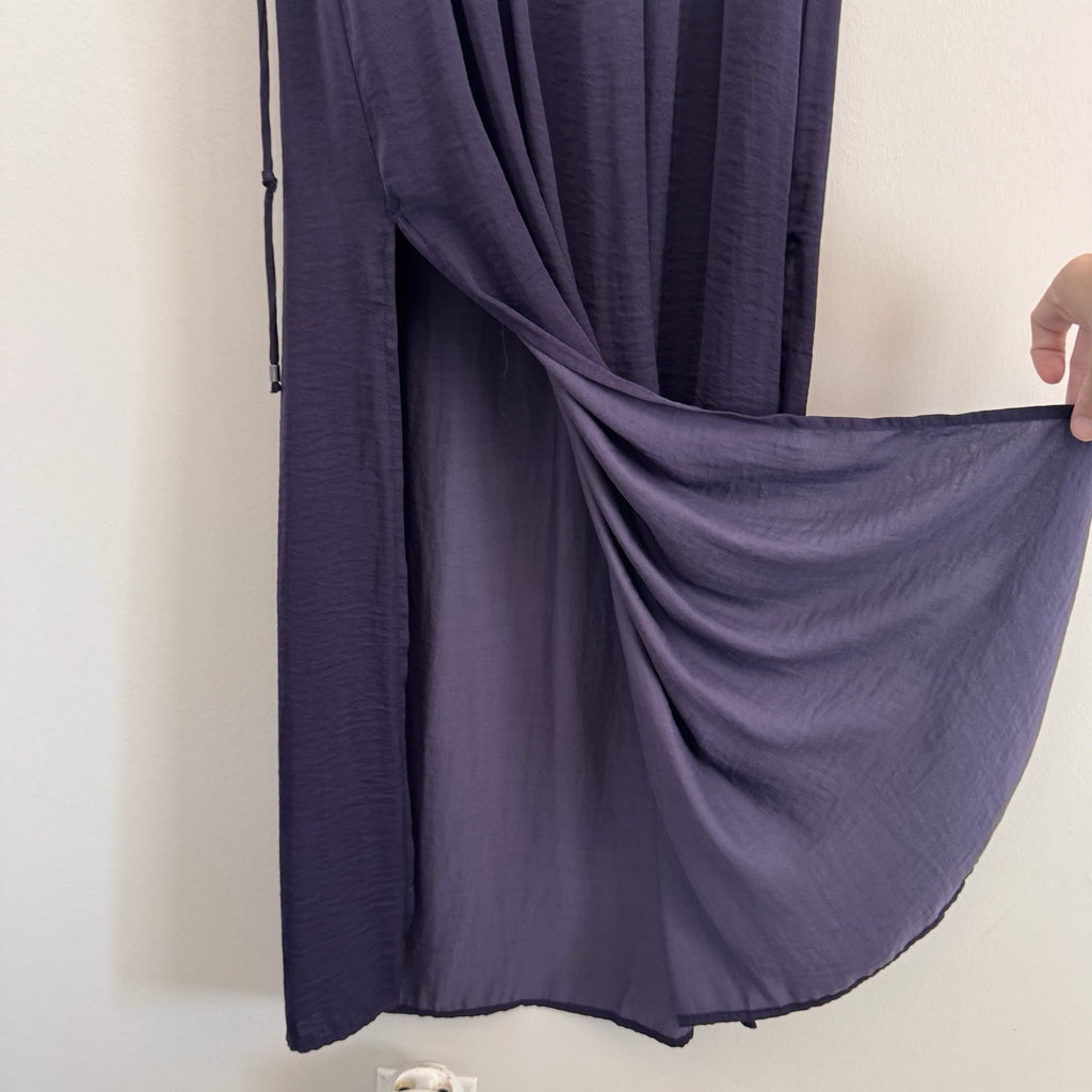 GAP Women's XS Blackberry Purple Pleated Sleeveless Maxi Dress Side Slits Plum