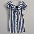 Boohoo Off Shoulder Blue Stripe Linen Dress US 10 NWT No Belt