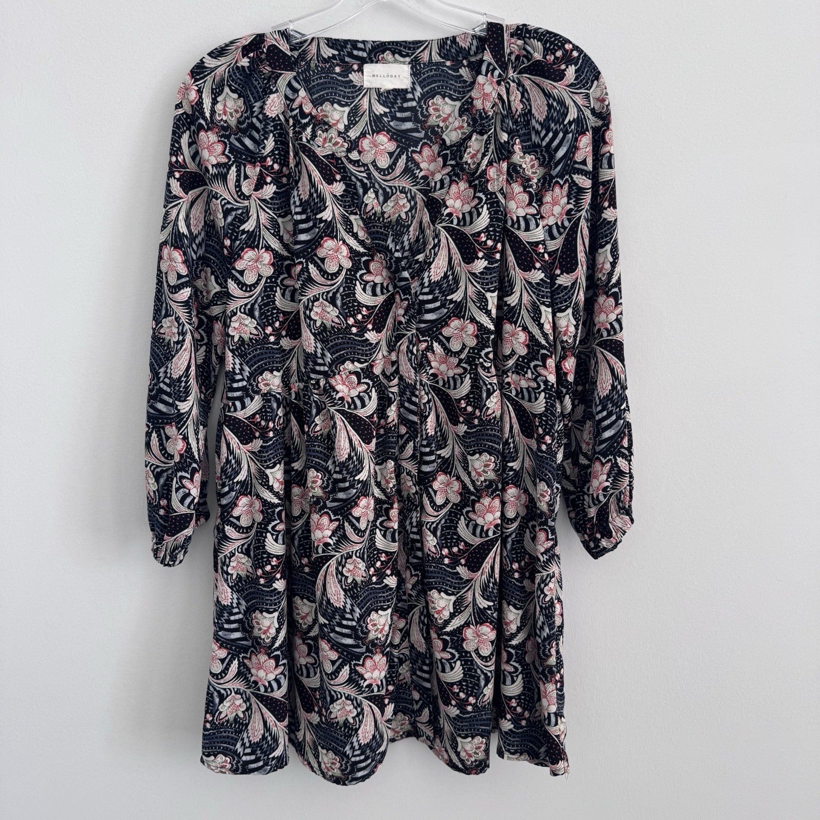 Melloday Womens M Floral Button Front Dress Long Sleeve Boho