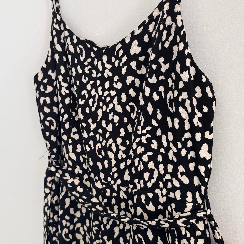 She + Sky Leopard Animal Print Romper Women's Size M Black Tan Spaghetti Strap