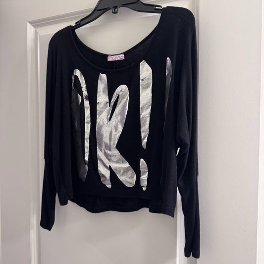 Vintage Y2K Body Central OK! Graphic Dolman Sleeve Top Black Metallic S USA 2007