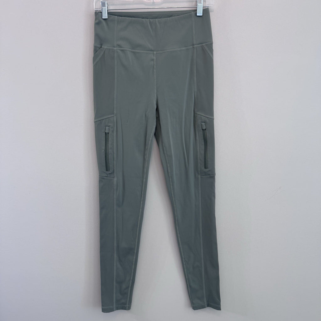 Forever 21 Active Leggings Women M Green Cargo Pocket Zip Athleisure