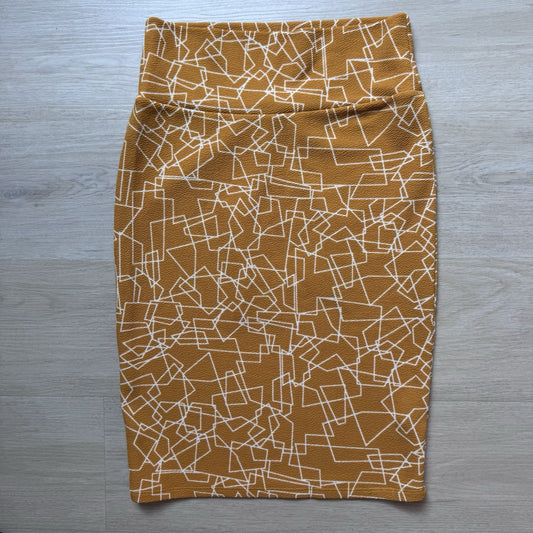 LuLaRoe Pencil Skirt Womens Small Mustard Yellow White Geometric Stretch