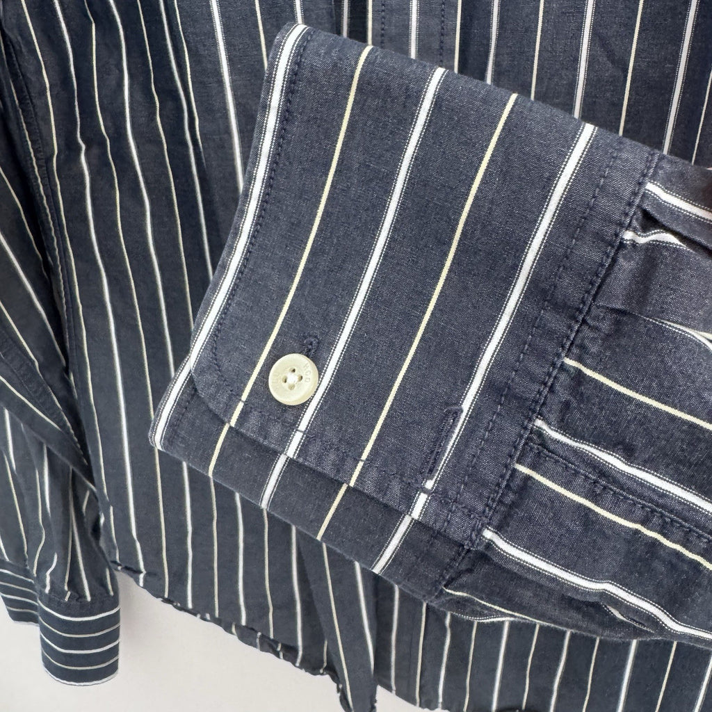 Hollister Mens Large Button Up Shirt Blue White Stripe Cotton Preppy Y2K