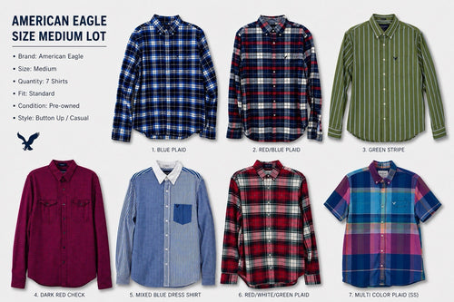 American Eagle Men’s Medium Shirt Lot 7 Plaid Button Up Vintage Fit Classic