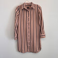 Ann Taylor Petite XXSP Shirtdress Pink Black Brown Striped Long Sleeve Button