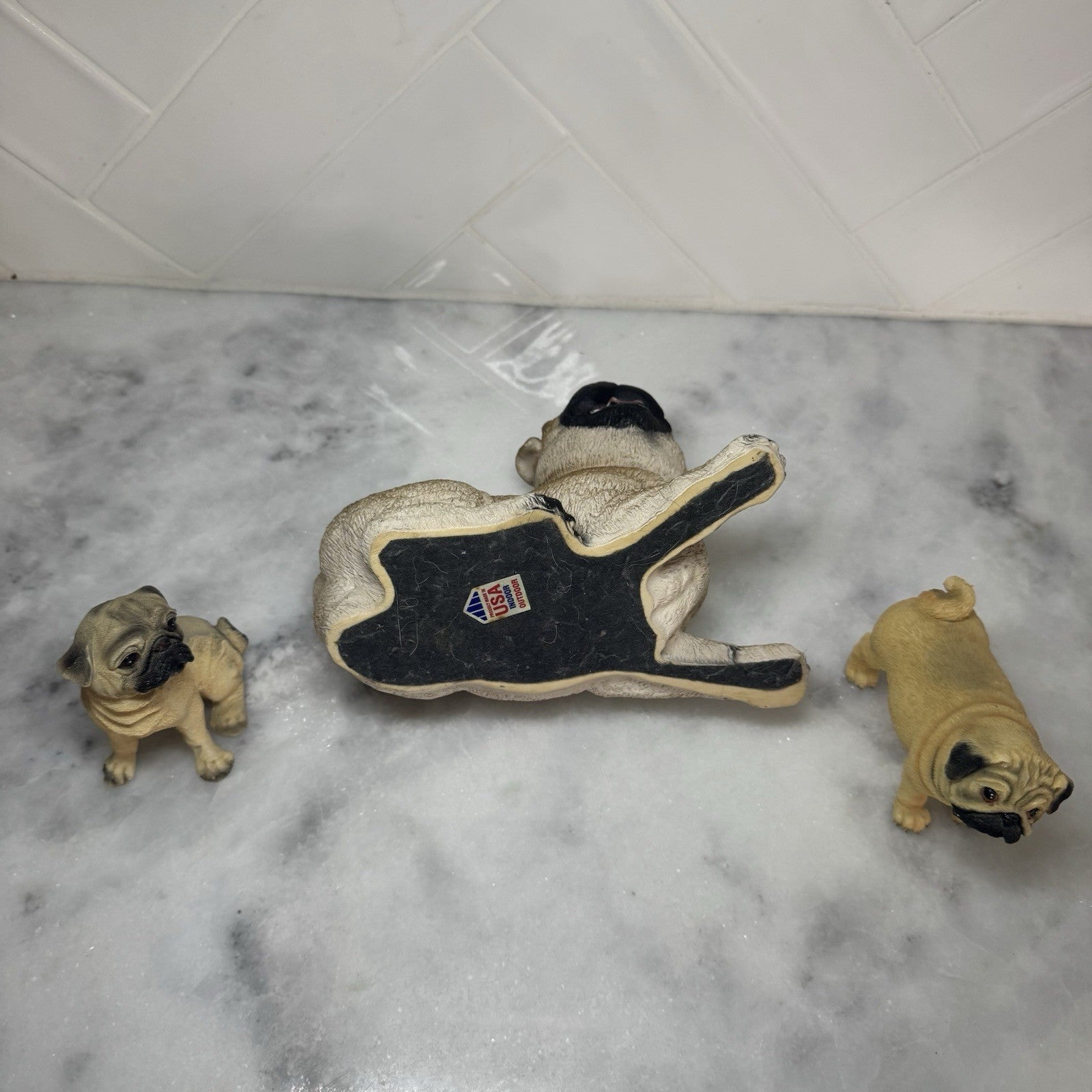 Vintage Pug Dog Figurine Set Resin Statue Decor Collectible Lot of 3