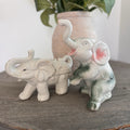 Vintage Porcelain Elephant Figurine Lot 2 White Gold Trim Trunk Up Good Luck