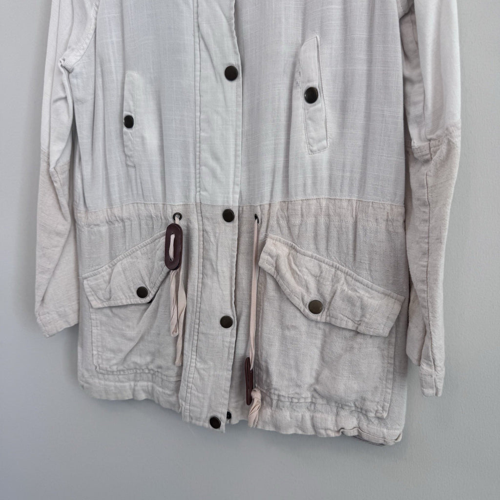 Blu Pepper Linen Blend Utility Jacket Womens Small Ivory Lightweight