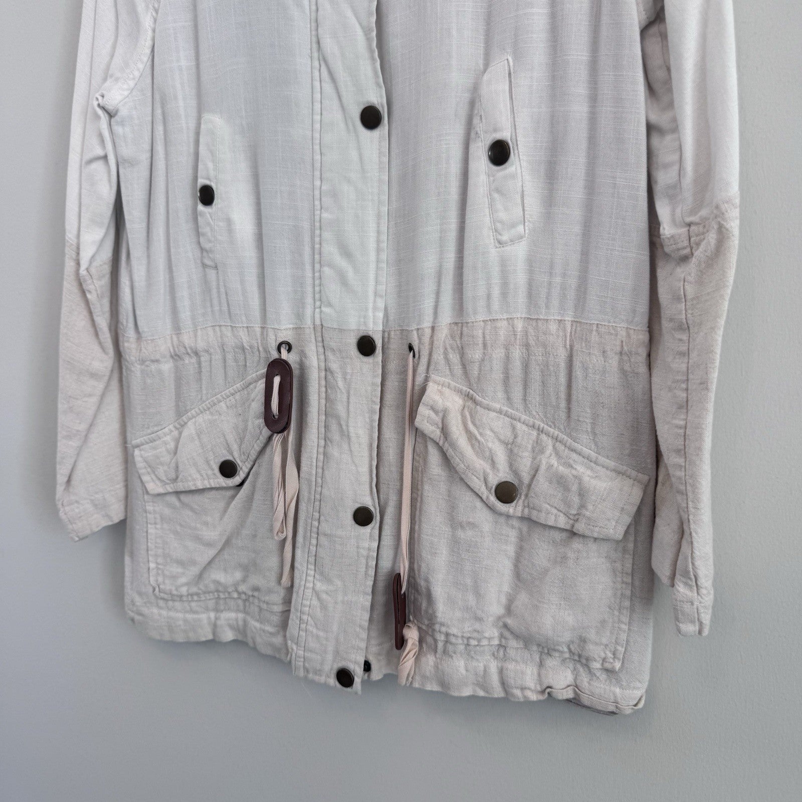 Blu Pepper Linen Blend Utility Jacket Womens Small Ivory Lightweight