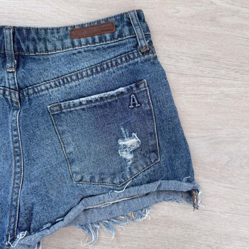 Articles of Society Y2K Distressed Denim Shorts 25 Frayed