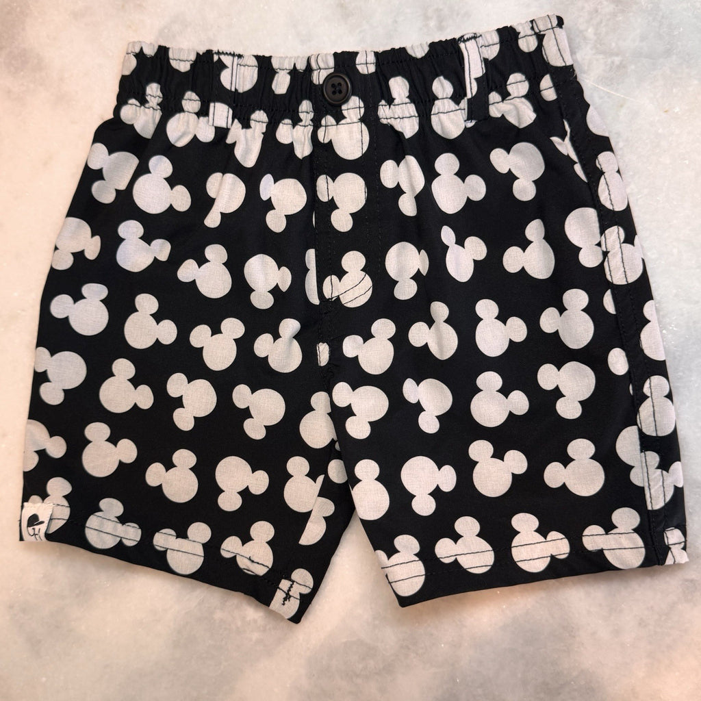 George Hats Mickey Mouse Board Shorts Boys 2-3T Black White Disney Swim Trunks