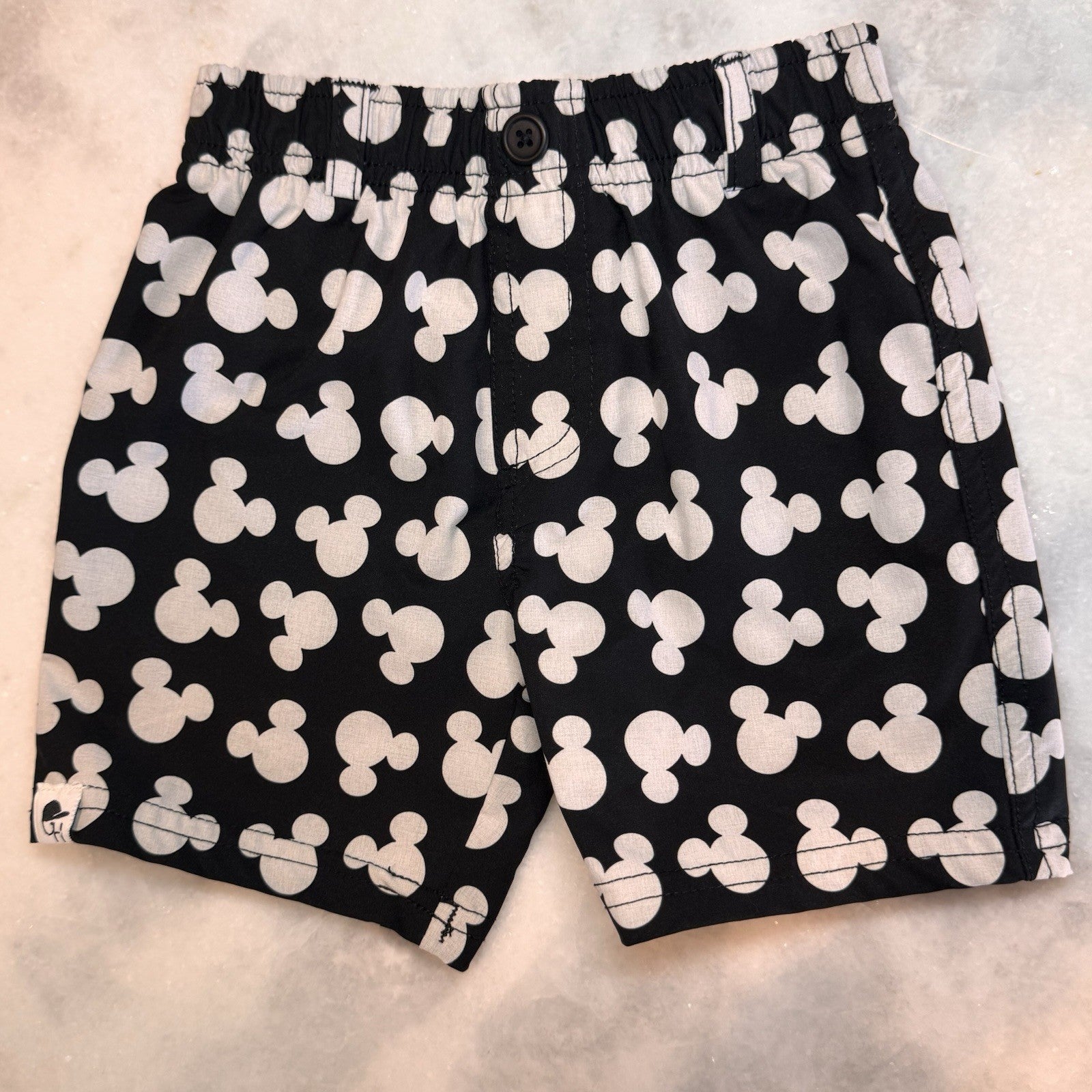 George Hats Mickey Mouse Board Shorts Boys 2-3T Black White Disney Swim Trunks