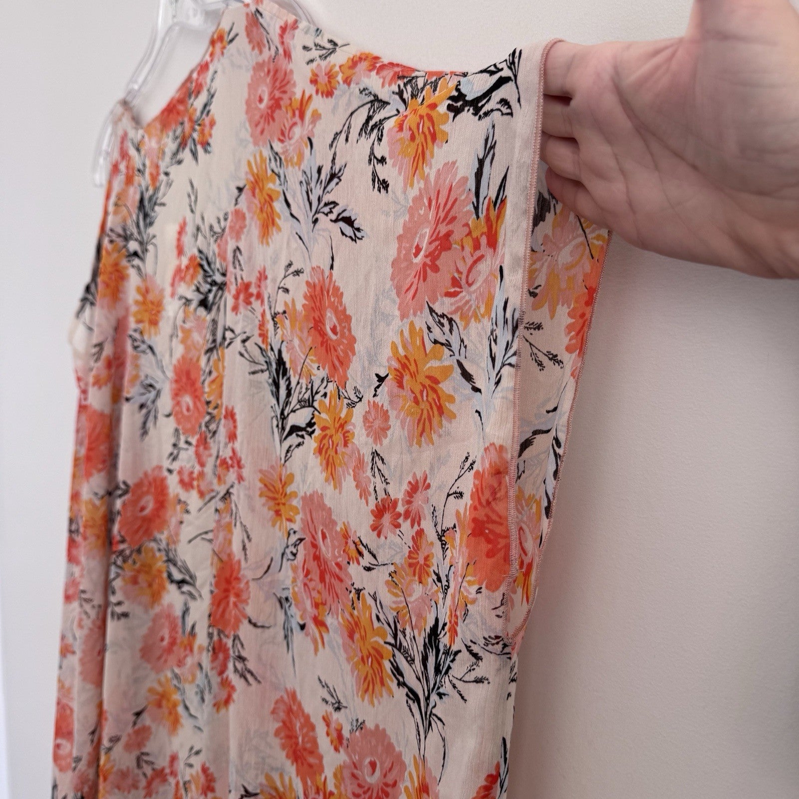 American Rag Floral Kimono Duster Medium Boho Sheer Peach Open Front