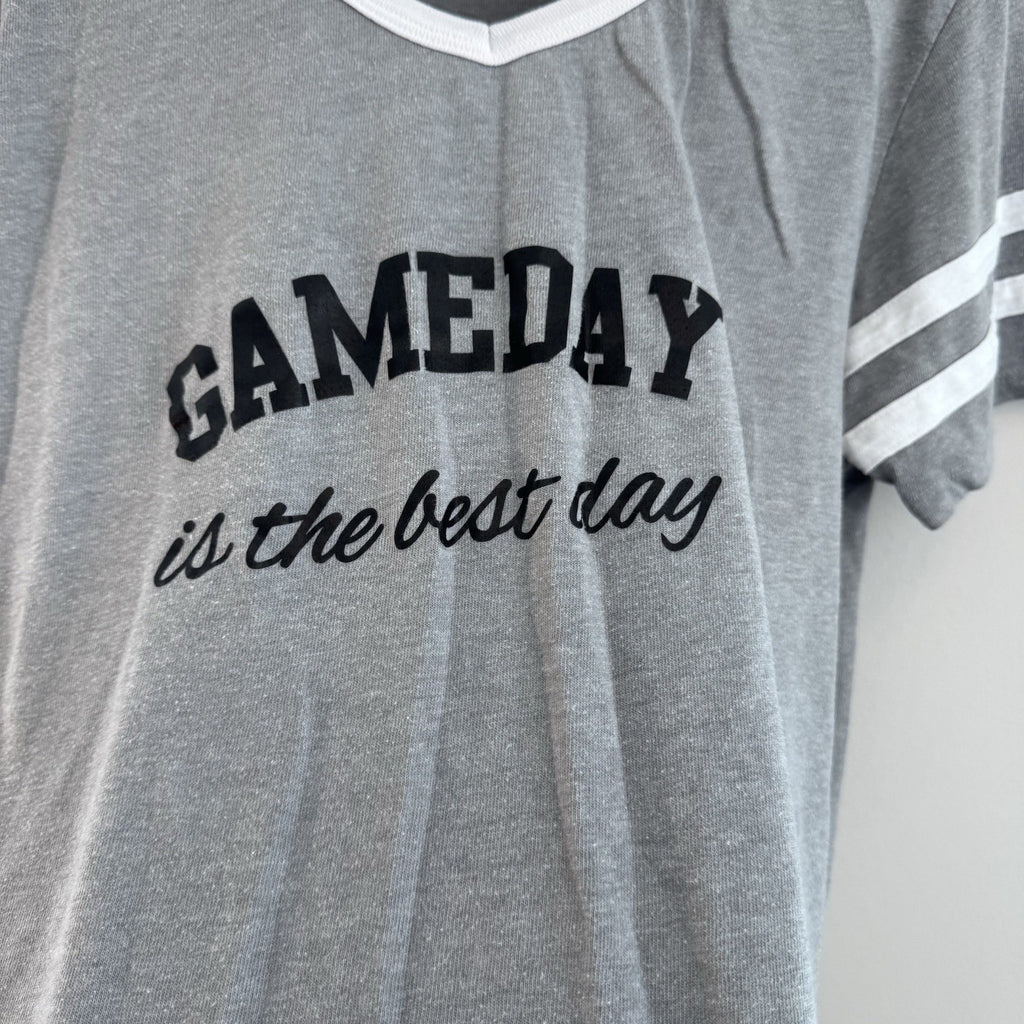 KatyDid Gameday Is The Best Day Gray V Neck Football Tee Women’s xL