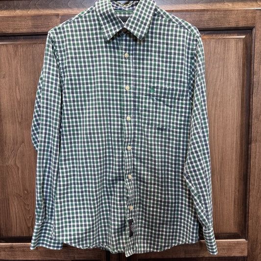 Moose NYC Green White Plaid Button Down Shirt Size Small 100% Cotton Casual