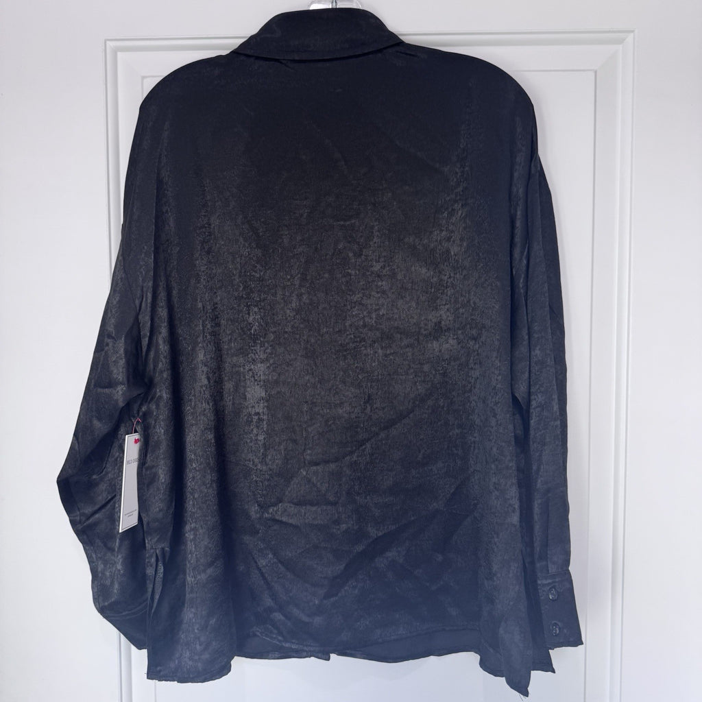NWT Aura by Red Dress Boutique Black Satin Button Front Blouse Size S