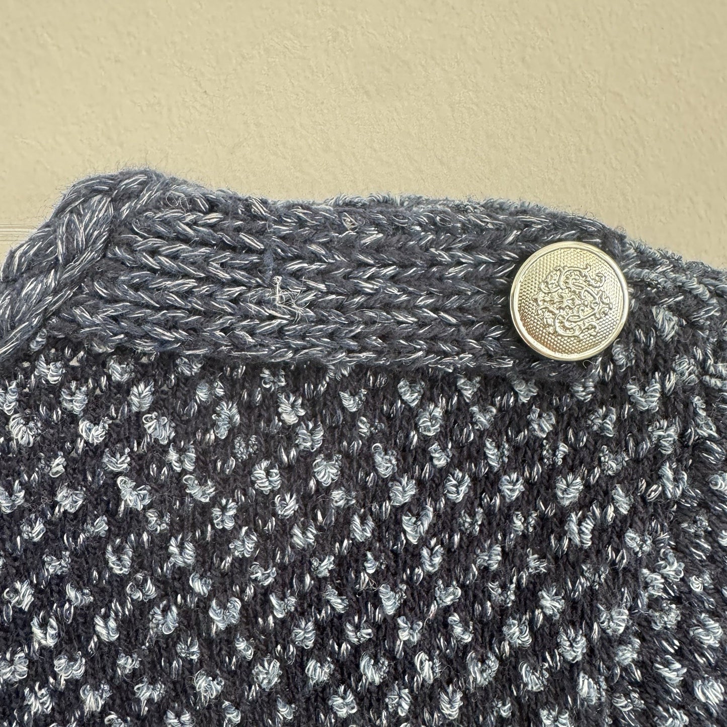 White House Black Market Fringe Knit Cardigan Blue Small Open Front