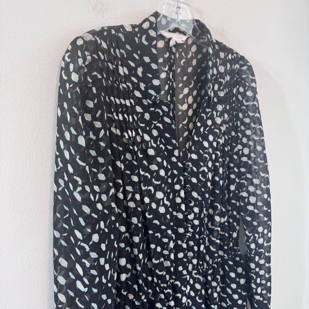 BCBG Generation Romper Small Black Sheer Long Sleeve Print Boho Chic