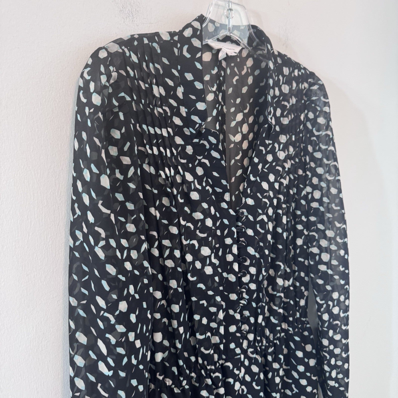 BCBG Generation Romper Small Black Sheer Long Sleeve Print Boho Chic