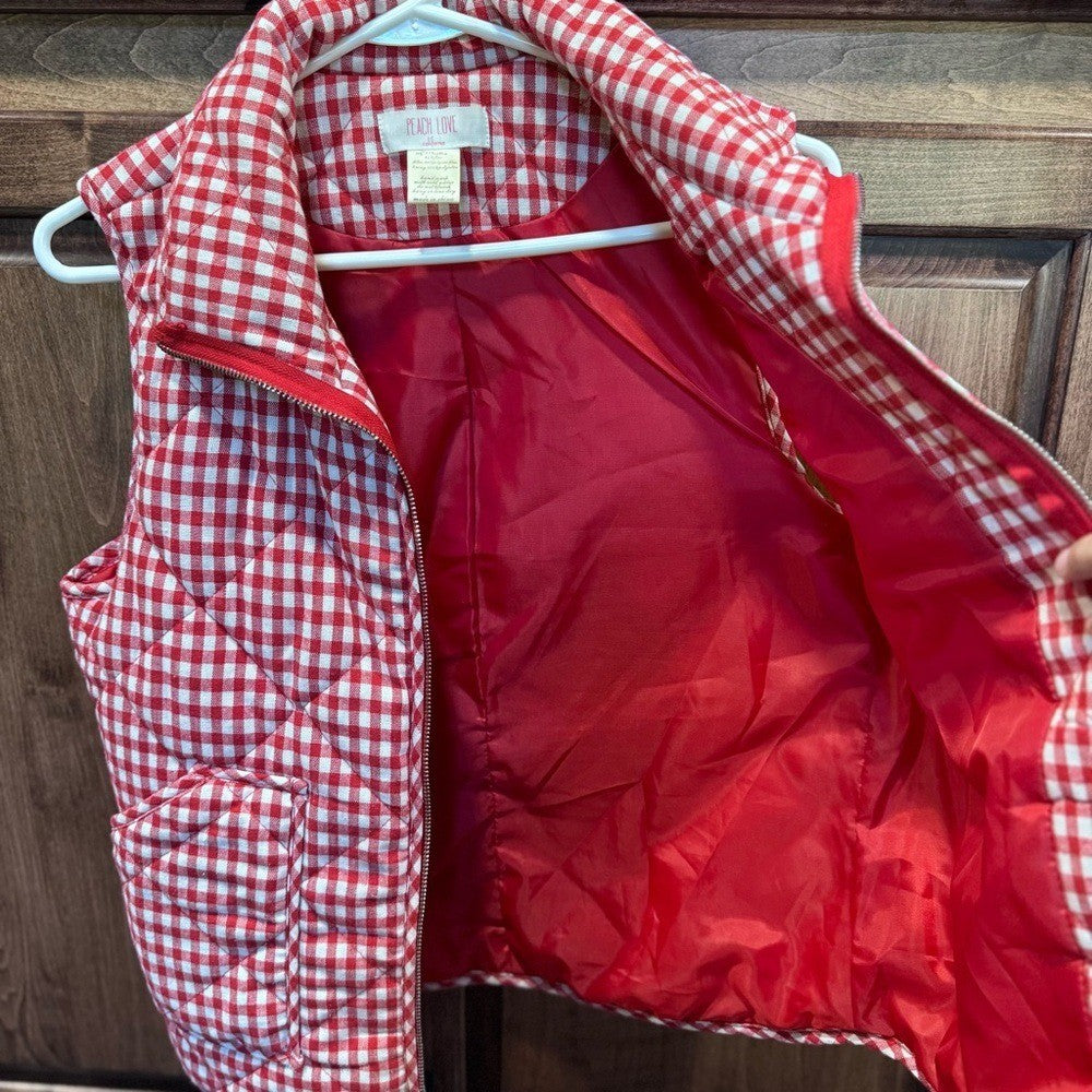 Peach Love California Gingham Quilted Vest Red White Medium