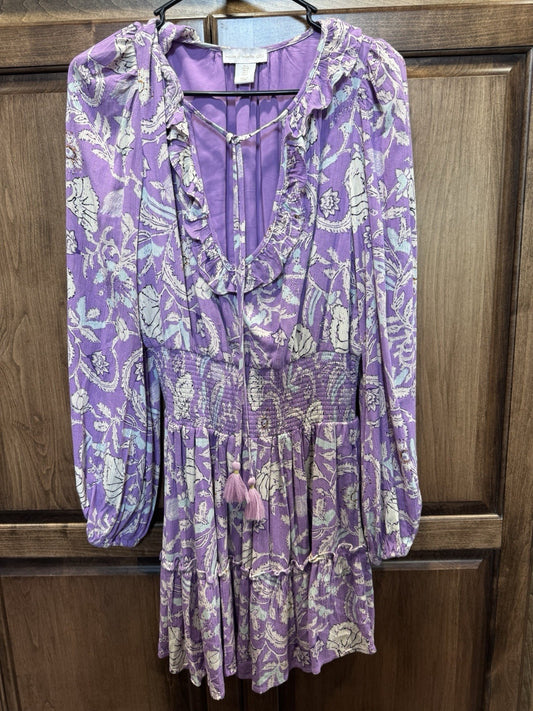 House of Harlow 1960 Boho Mini Dress Small Purple Floral Long Sleeve