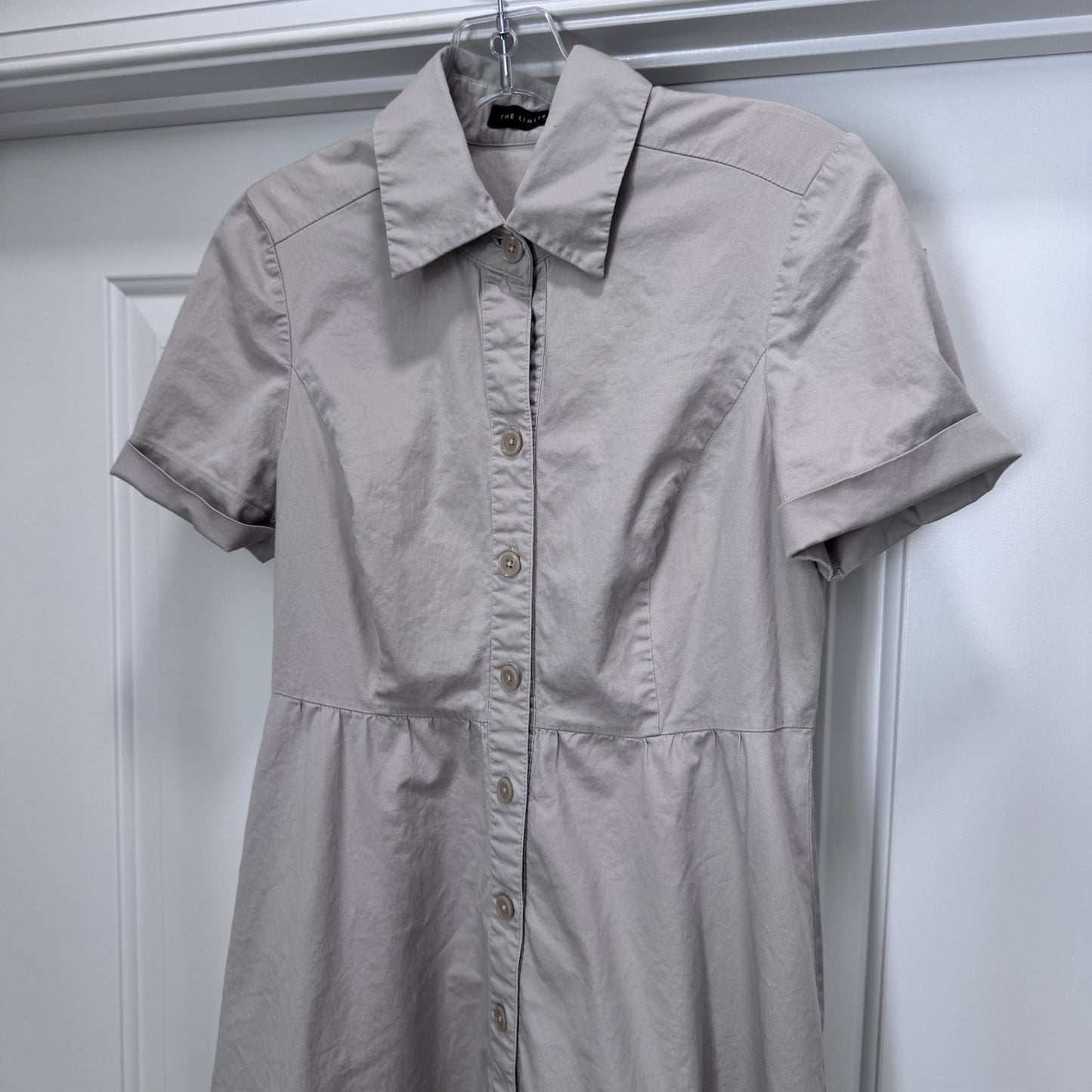 The Limited Women’s Size 8 Button Front Shirt Dress Short Sleeve Taupe Cotton