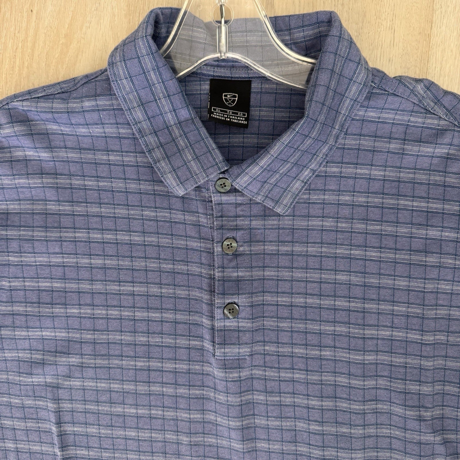 Nike Golf Polo Shirt Mens XL Blue Plaid Check Swoosh Logo 100% Cotton Men’s