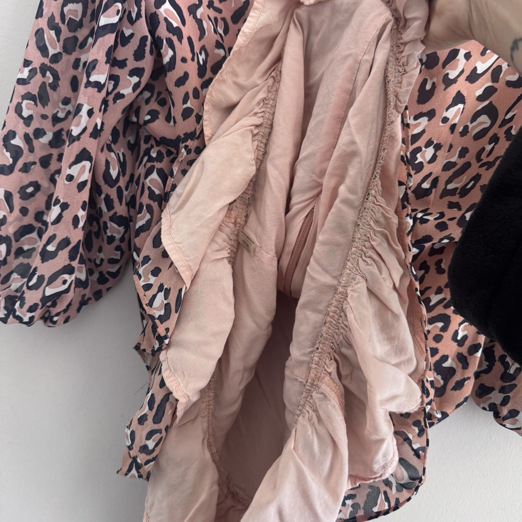 Sugar Lips Leopard Print Dress Small Ruched Ruffle Long Sleeve