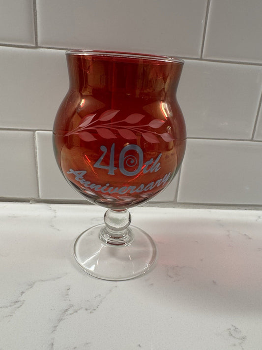 Vintage Ruby Red Glass with Gold Overlay 40th Anniversary Footed Wine Glass