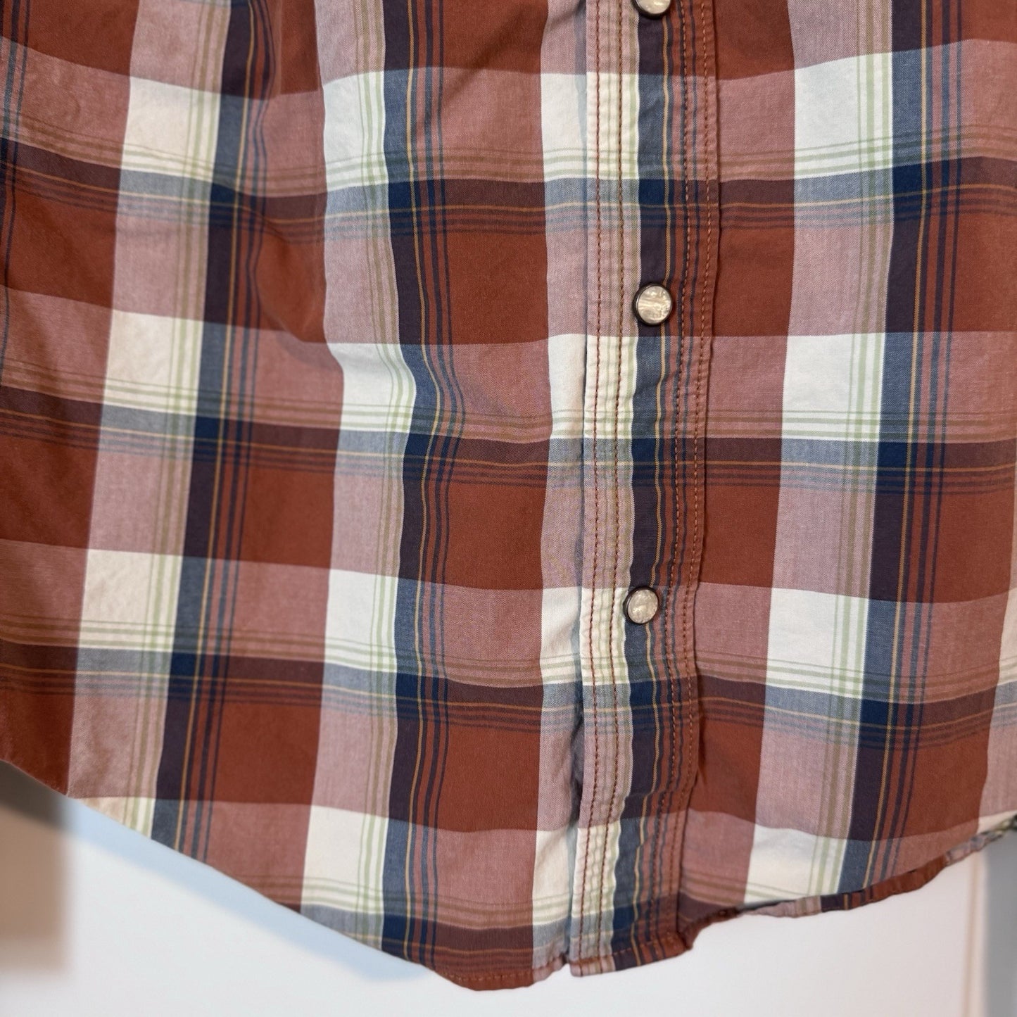 Hollister Men’s Western Plaid Shirt Small Snap Button Pearl Red Navy Cotton