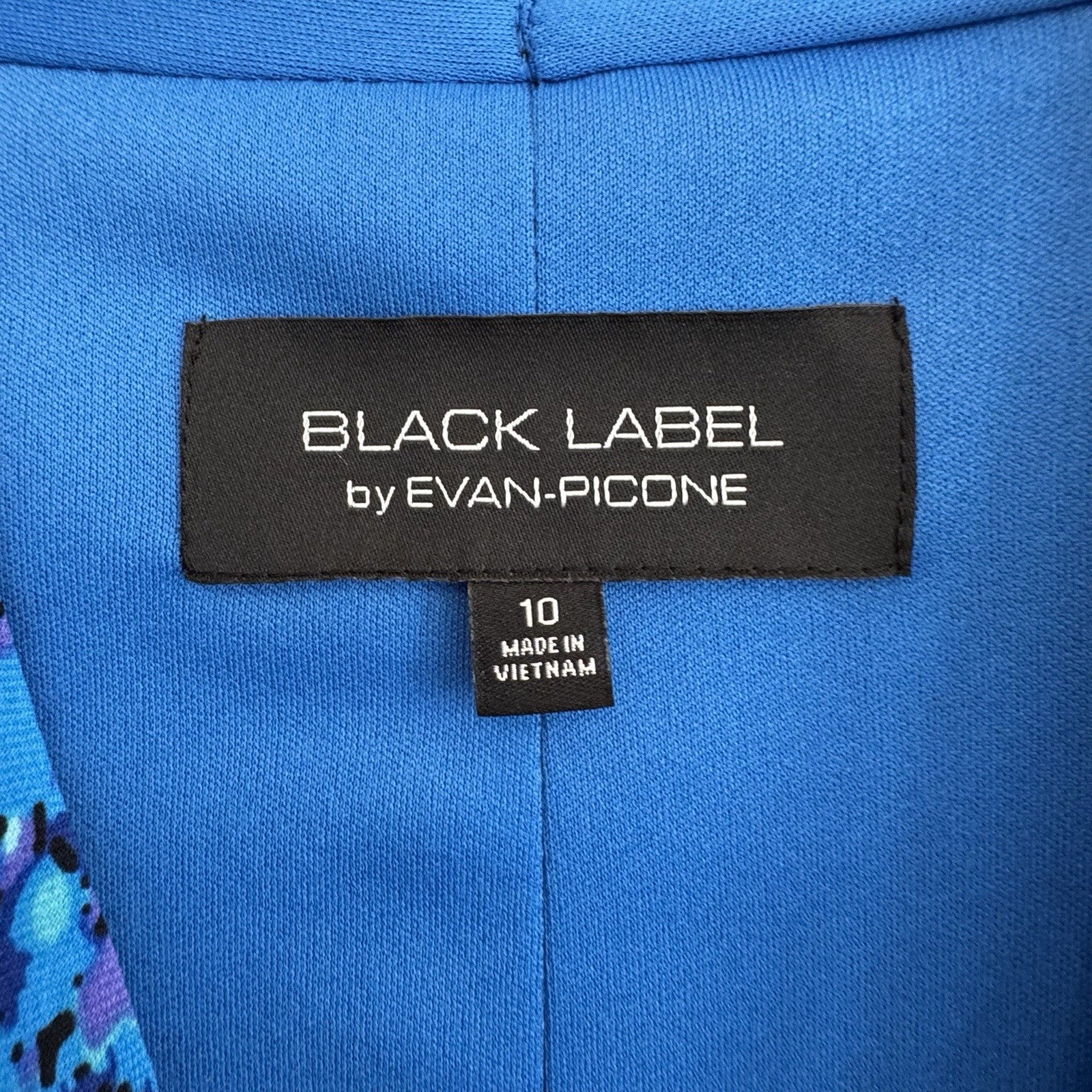 BLACK LABEL by EVAN PICONE Womens Sheath Dress Blue Abstract Ruched Waist Sz 10
