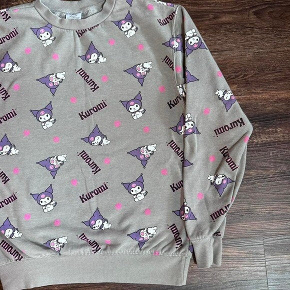 Kuromi Sanrio Bioworld Sweatshirt XS Gray Pink Purple All Over Print