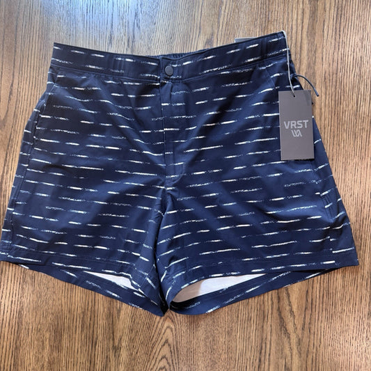NWT VRST Men’s Slim Fit Swim Shorts M Navy Dash Print 5” Inseam Boxer Liner 