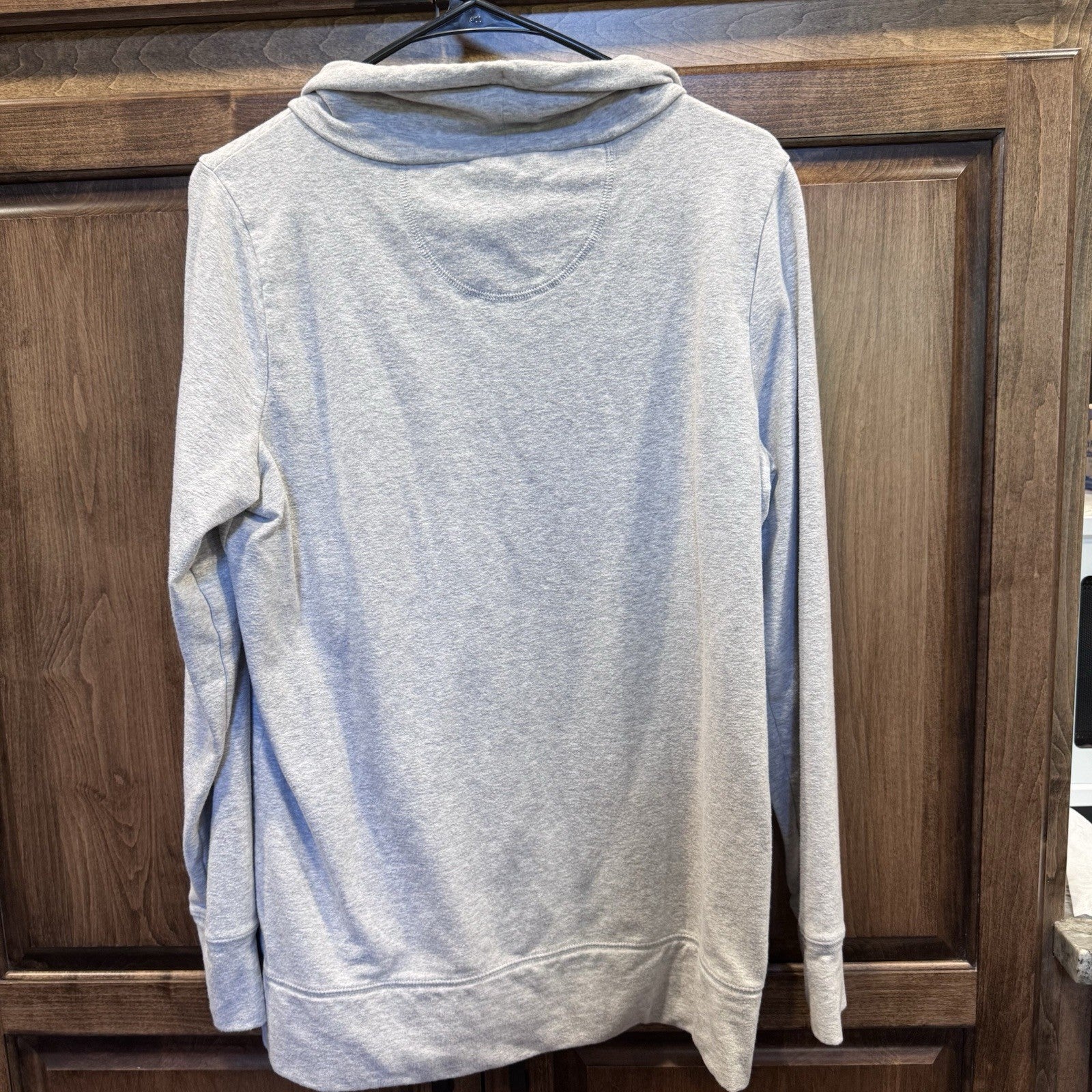 LL Bean Sweatshirt Womens M Gray Marl Cozy Pullover Cowl Neck Pocket Long Sleeve