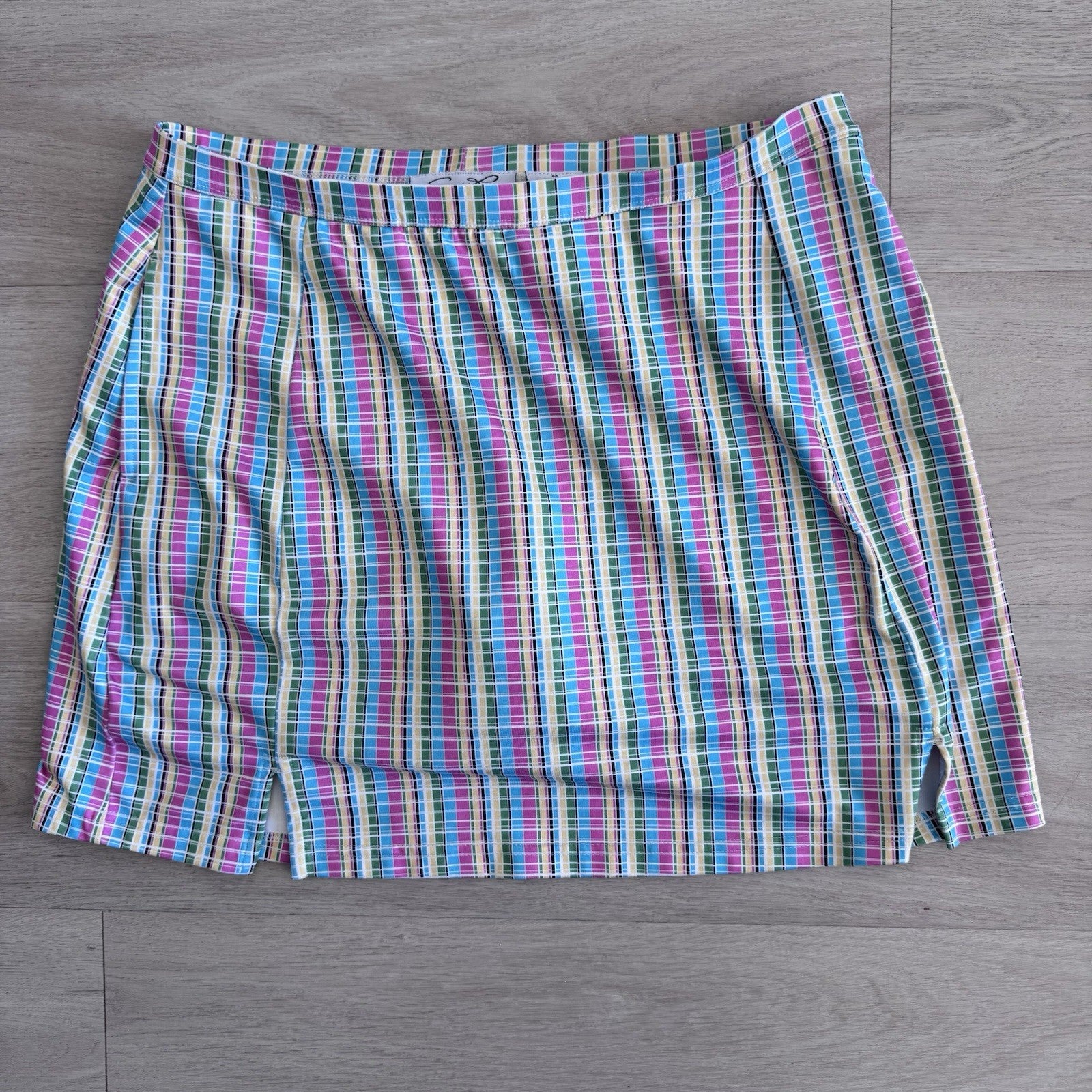 Cindy Ricci Colorful Plaid Skort Skirt Shorts Size M Stretch Golf Tennis