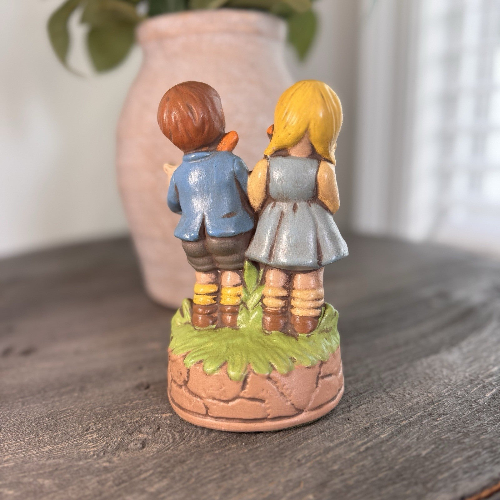 Vintage Musical Figurine Boy with Harp Girl Singing Hummel Style Kitsch Decor