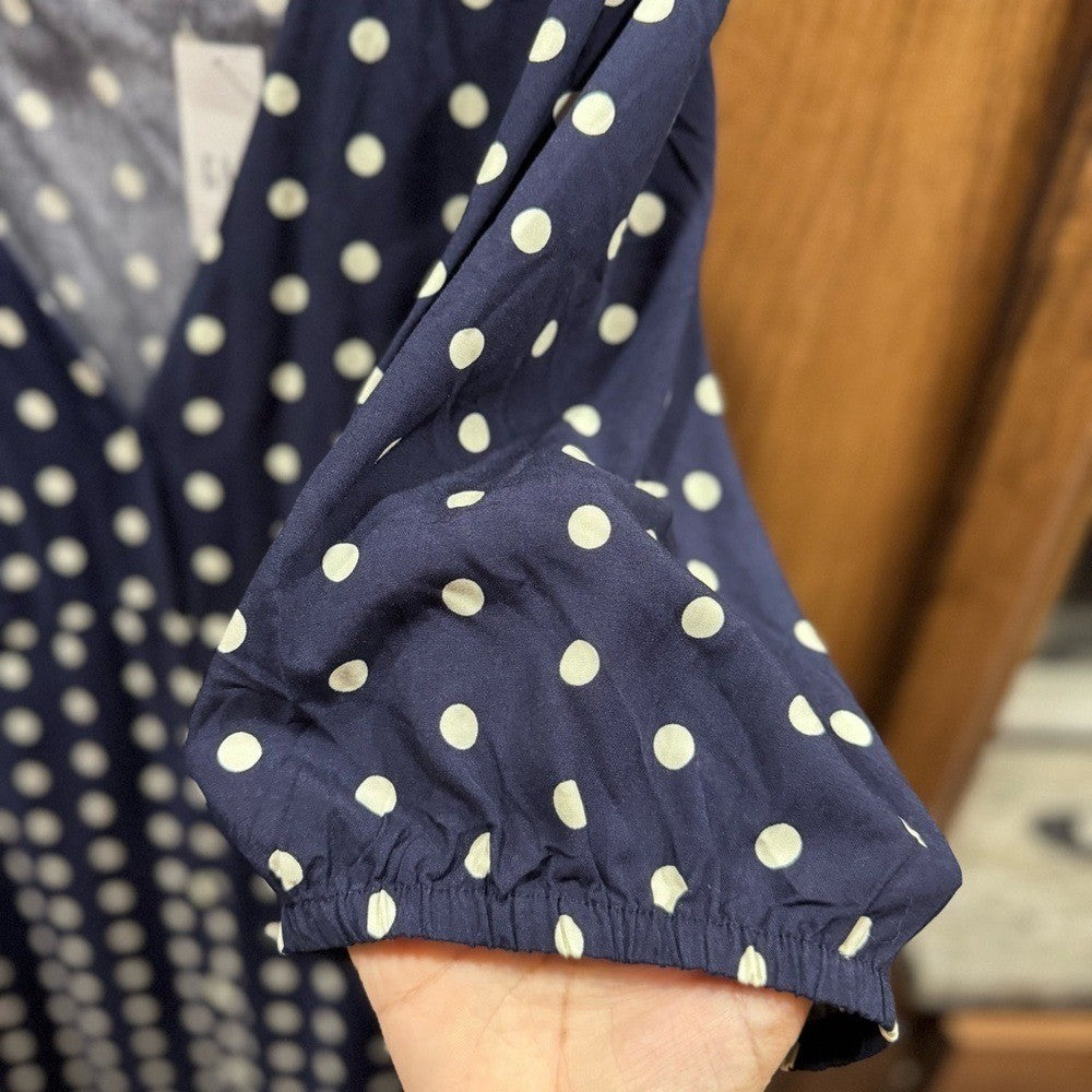 GAP Navy Polka Dot Puff Sleeve Dress XL | Button Front Retro Vibes