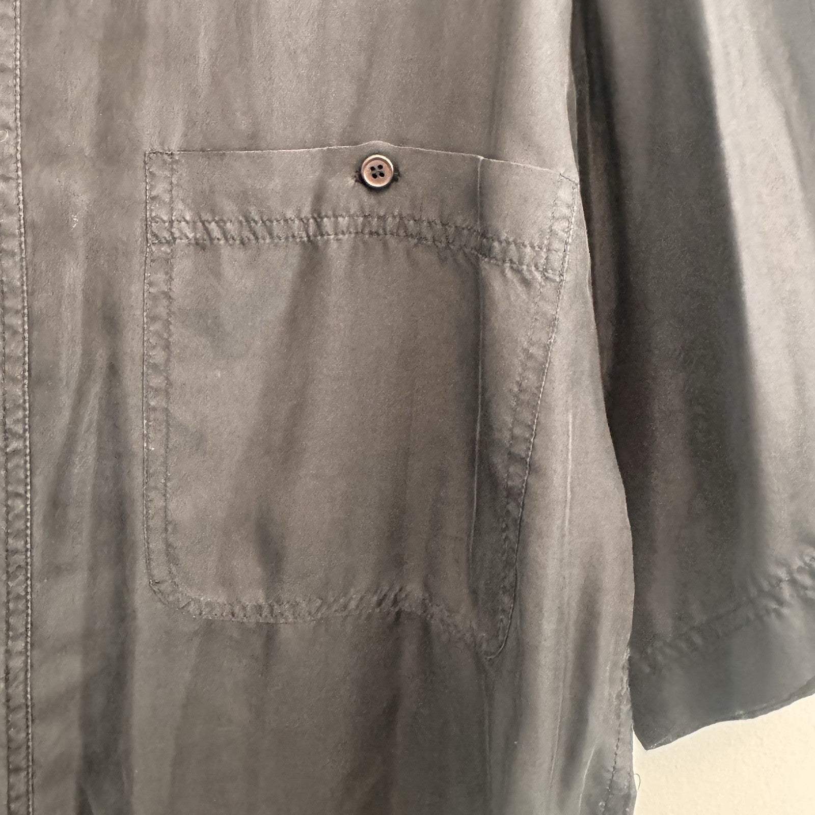 Montage Pour Homme Vintage 100% Silk Shirt Mens Small Black S/S Button Down