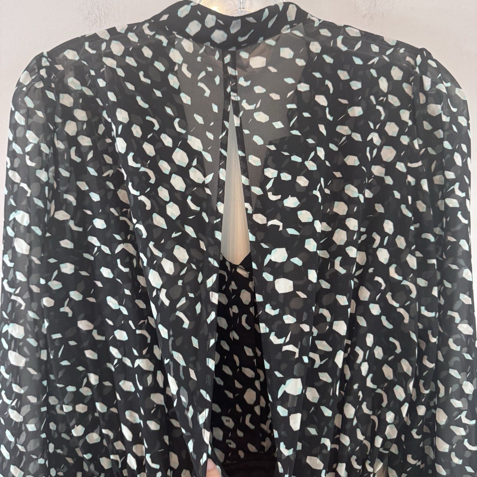 BCBG Generation Romper Small Black Sheer Long Sleeve Print Boho Chic