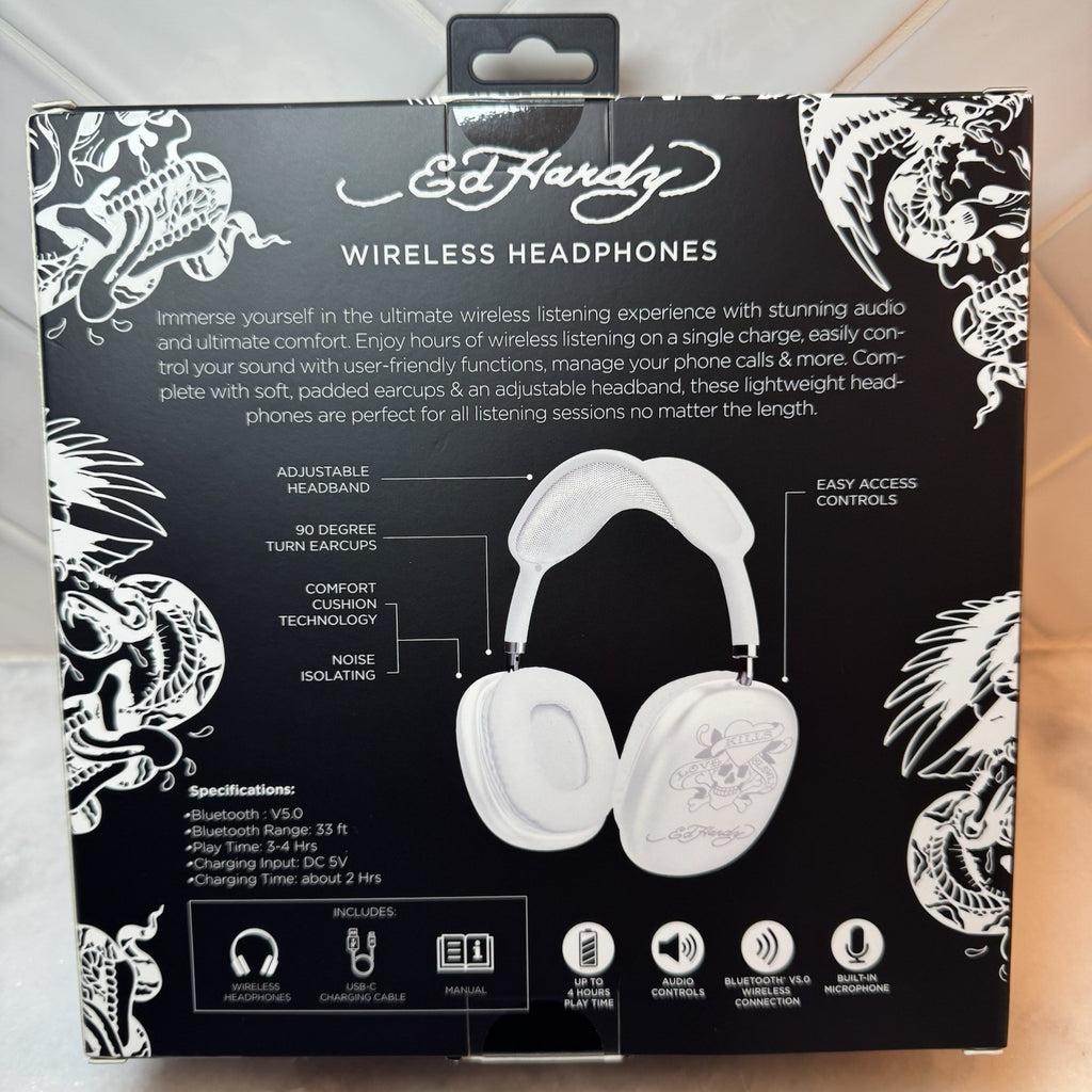 Ed Hardy Bluetooth Over-Ear Love Kills Slowly White New