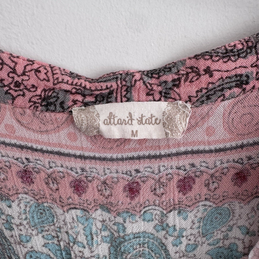 Altar’d State Boho Paisley Tassel Top M Pink Blue Sleeveless